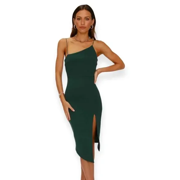 Hello Molly Outta Cash Midi Dress Dark Forest Green Size 4 Small NWT w tiny flaw - Picture 1 of 9